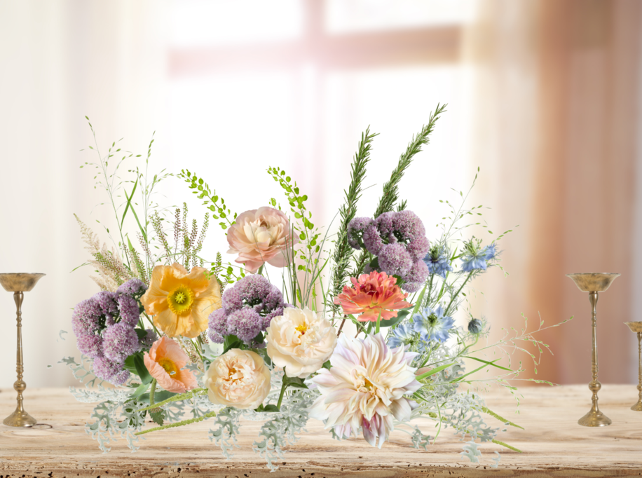 Floral Cluster with Candle Sticks
