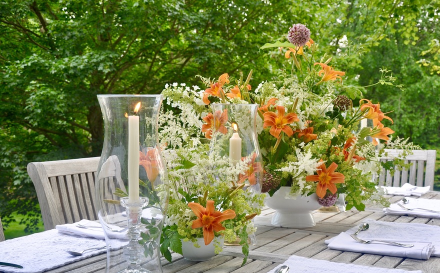 Tablescape with Day Lilies